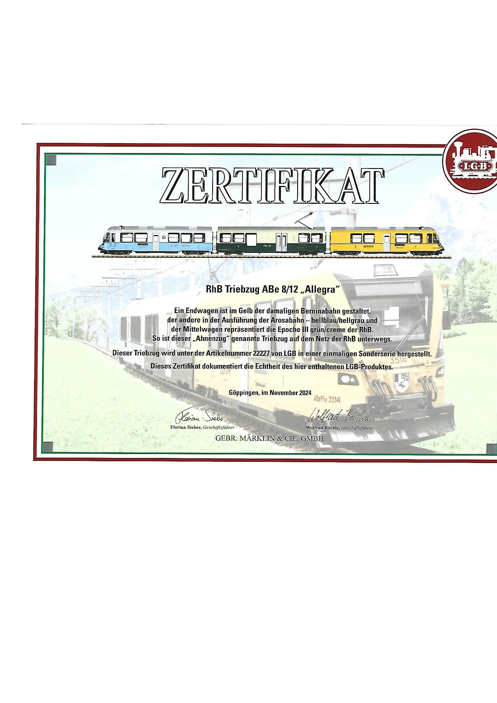 LGB 22227 RhB Triebzug ABe 8/12 "Allegra"